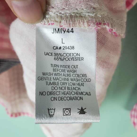 Miss Me Womens Pink Gingham Lace Embroidered Western Pearl Snap Shirt Size Large - Picture 7 of 8
